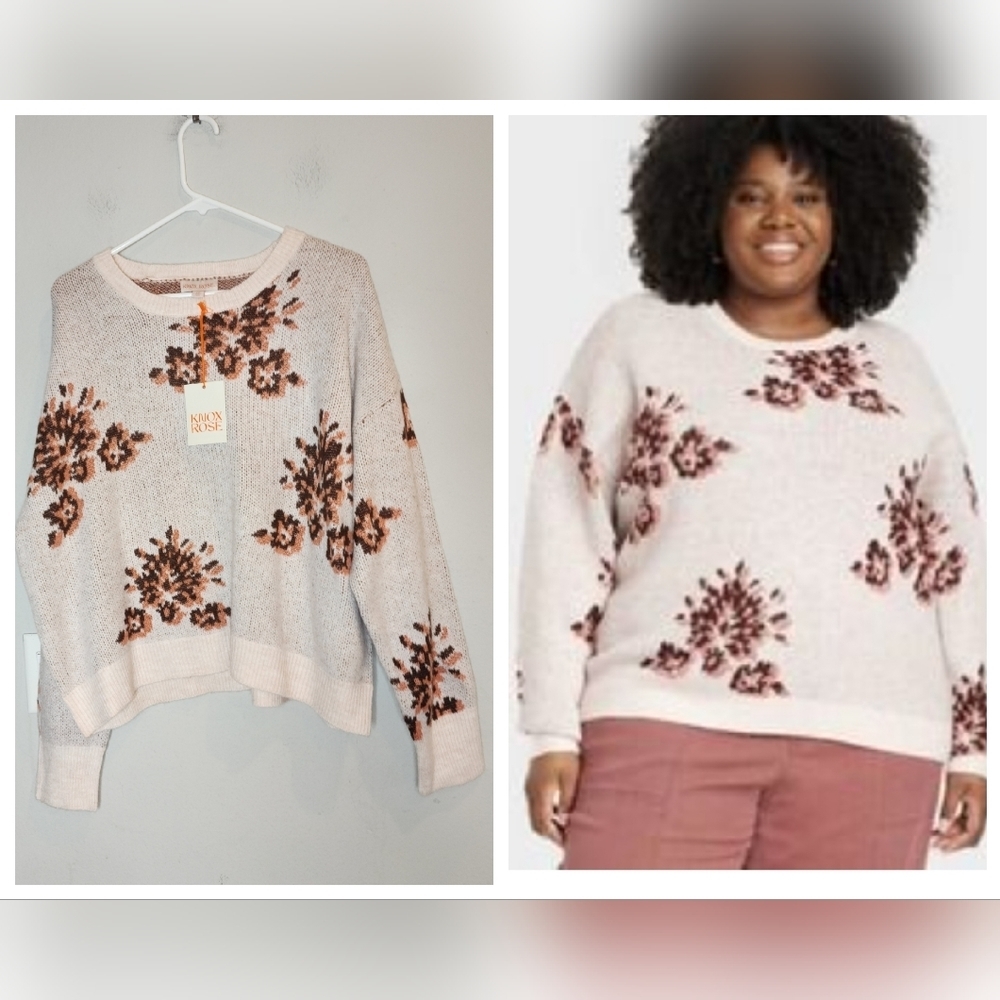 NWT Knox‎ Rose pink brown floral sweater. Size XXL